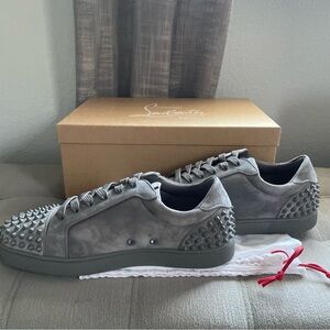 Christian Louboutin Gray Spiked Sneakers